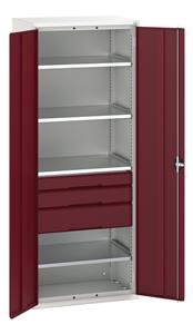 16926456.** Verso kitted cupboard with 4 shelves, 3 drawers. WxDxH: 800x550x2000mm. RAL 7035/5010 or selected